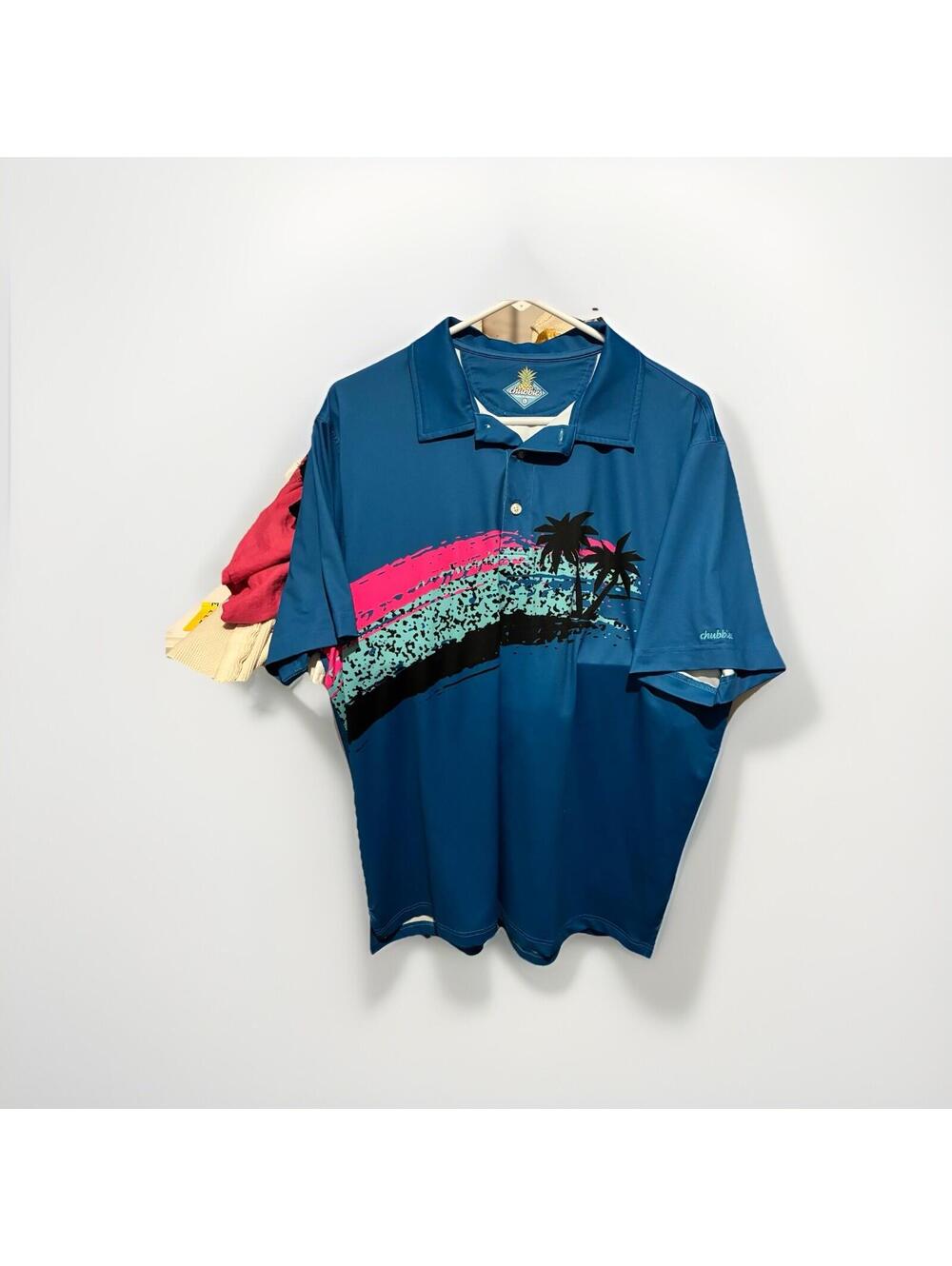Chubbies Polo Shirt Mens Medium Blue Performance Stretch Golf Athletic Neon